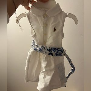 Ralph Lauren three month old white dress with blue and white belt!